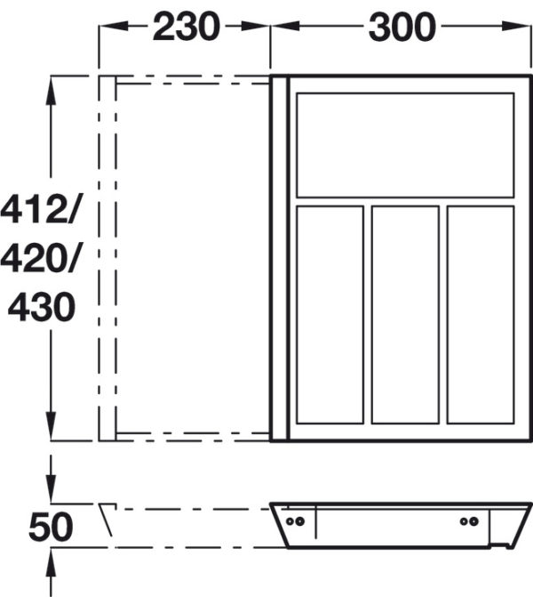 Wooden Expanding Cutlery Insert, for Drawer Depth 440-500mm - for drawer depth 450mm